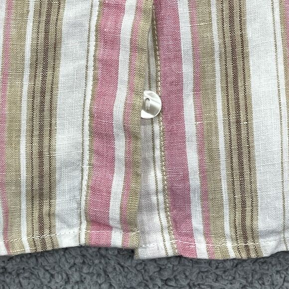 Chadwick's Button Up Top Women 14 Pink Brown Striped Long Sleeve 100% Linen T86 - Picture 5 of 14